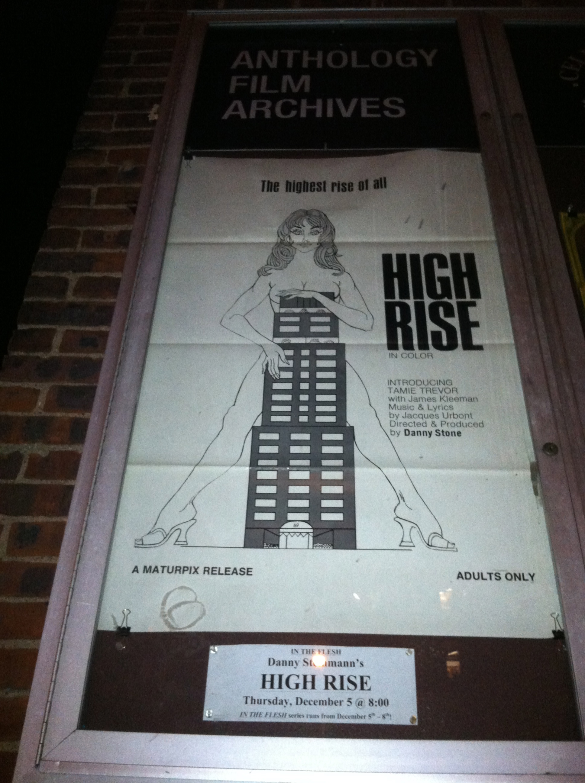 High Rise Movie Poster at Anthology Film Archives, facing 2nd avenue.