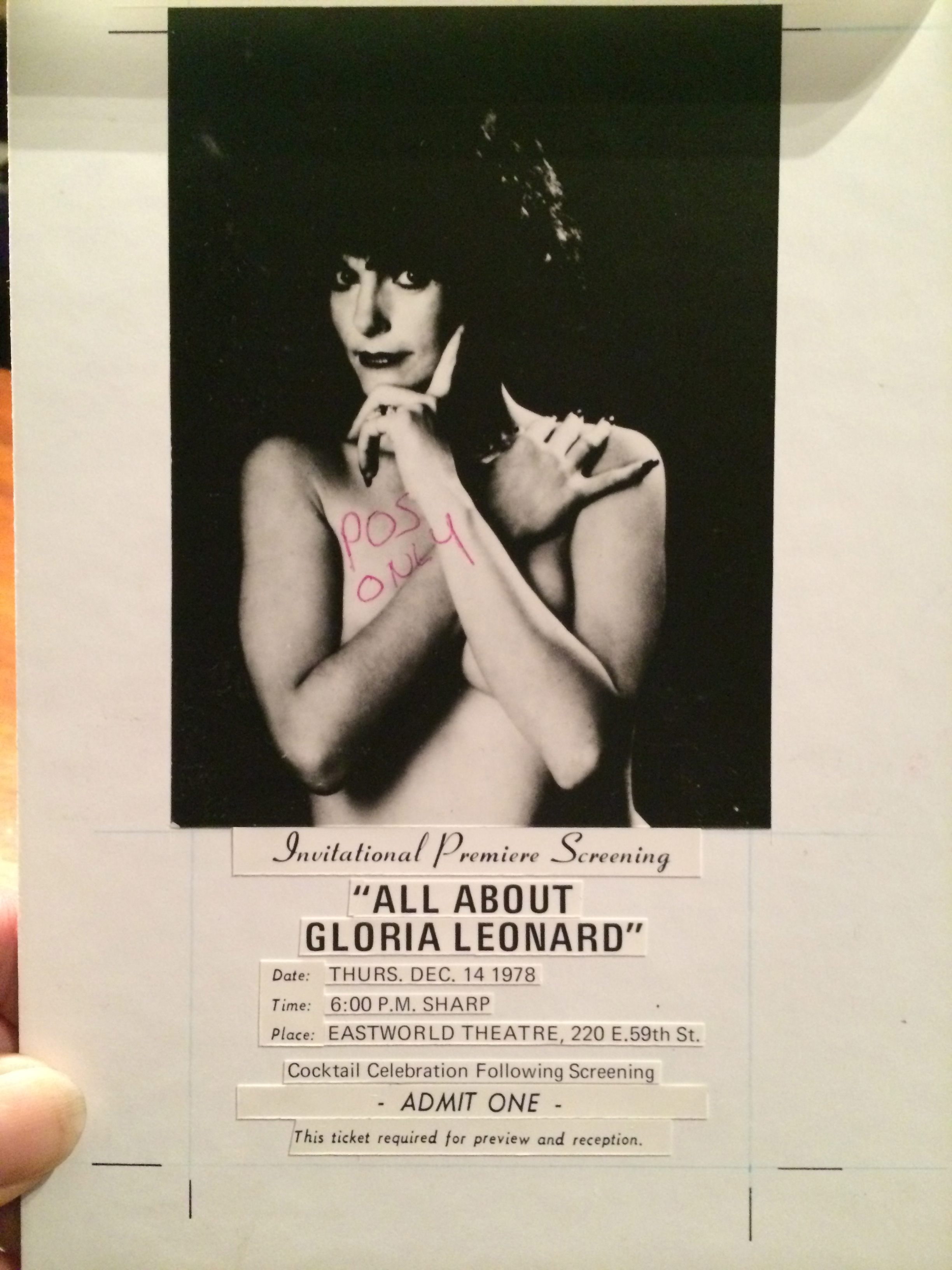 All About Gloria Leonard, Original theatrical Invitation- Art Board.© 2014 Distribix Inc.